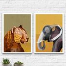 Kit 2 Quadros Arte Animais Geométricos 24x18cm