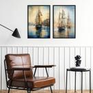 Kit 2 Quadros Arte Marinha - Barcos 24x18cm