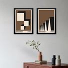 Kit 2 Quadros Bauhaus Geométricos - Marrons 45x34cm - com vidro