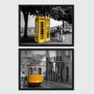 Kit 2 Quadros Bonde E Cabine Amarela 33x24cm