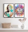 Kit 2 Quadros Buda Namastê- Aquarela 24x18cm - com vidro