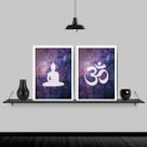 Kit 2 Quadros Buda Zen Galaxia 24x18cm