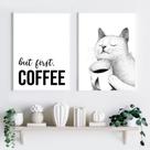 Kit 2 Quadros Café Gato - But First Coffee 60x48cm