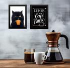 Kit 2 Quadros Café - Gato Mal Humorado 45x34cm - com vidro