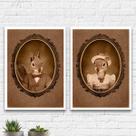 Kit 2 Quadros Casal De Esquilos Vintage 24x18cm - com vidro