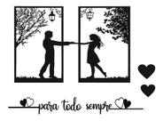 Kit 2 Quadros Casal + Frase Para Todo Sempre Mdf Vazado Cor Preto Cor da armação Preto