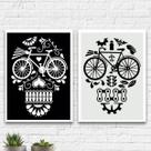kit 2 Quadros Caveiras Bicicletas 45x34cm - com vidro