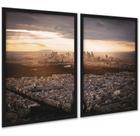 Kit 2 Quadros Cidade Ao Entardecer 45x34cm - com vidro