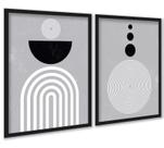 Kit 2 Quadros Cinzas Linhas Preto Branco 45x34cm