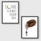 Kit 2 Quadros Coffee Good Idea - Grão 33x24cm - com vidro