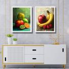 Kit 2 Quadros Cozinha - Arte Frutas 33x24cm