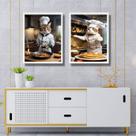 Kit 2 Quadros Cozinha Gatos Chefs 33x24cm - com vidro