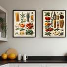 Kit 2 Quadros Cozinha Italiana Vintage - Ingredientes 33x24cm - com vidro