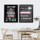 Kit 2 Quadros Cozinha Pequena - Lave a Louça 33x24cm - com vidro
