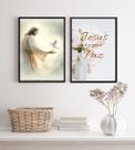 Kit 2 Quadros Cristãos Jesus É A Nossa Paz 24x18cm - com vidro