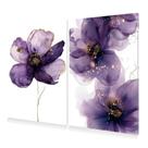 Kit 2 Quadros Decoração Arte Floral Roxo Dourado Canva 60x40