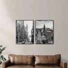 Kit 2 Quadros Decorativo Nova York 30x45cm em Preto Branco Parede de Escritório Sala de Jantar Quarto