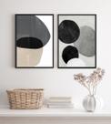 Kit 2 Quadros Decorativos Abstratos- Círculos Cinza 45x34cm - com vidro