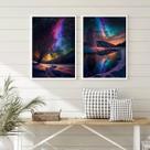 Kit 2 Quadros Decorativos Aurora Boreal 33x24cm - com vidro