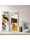 Kit 2 Quadros Decorativos Banheiro Lavabo Floral Preto Branco e Dourado