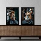 Kit 2 Quadros Decorativos Barbearia - Leão 24x18cm - com vidro Kit 2 Quadros Decorativos Barbearia - Leão 24x18cm - com vidro