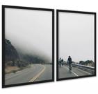 Kit 2 Quadros Decorativos Ciclistas Na Estrada 45x34cm - com vidro