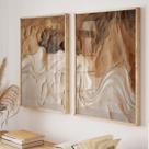 Kit 2 Quadros Decorativos Escandinavo Boho Abstrato Suave Suave Moldura Vidro Quarto Sala Escritório Duo 40x60