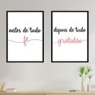 Kit 2 Quadros Decorativos Fé e Gratidão Rosa 45x34cm