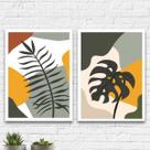 Kit 2 Quadros Decorativos Folhas Abstratas 45x34cm