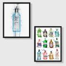 Kit 2 Quadros Decorativos Garrafas de Gin 33x24cm - com vidro Kit 2 Quadros Decorativos Garrafas de Gin 33x24cm - com vidro