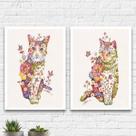 Kit 2 Quadros Decorativos Gatinhos Florais 33x24cm Kit 2 Quadros Decorativos Gatinhos Florais 33x24cm