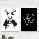 Kit 2 Quadros Decorativos Panda Love 45x34cm