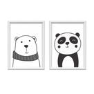 Kit 2 Quadros Decorativos Urso E Panda 34x44cm