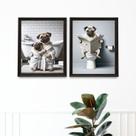 Kit 2 Quadros Divertidos Banheiro - Pugs 24x18cm