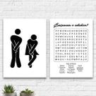 Kit 2 Quadros Divertidos Banheiro Unissex 33x24cm