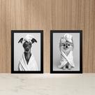 Kit 2 Quadros Divertidos Para Banheiro Cachorrinhas 45x34cm - com vidro
