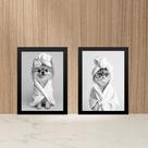 Kit 2 Quadros Divertidos Para Banheiro Gatinha e Cachorrinha 33x24cm - com vidro