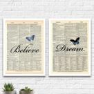 Kit 2 Quadros Dream Believe Borboleta 24x18cm - com vidro