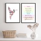 Kit 2 Quadros É Preciso Amor Beija-Flor 33x24cm Kit 2 Quadros É Preciso Amor Beija-Flor 33x24cm