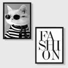 Kit 2 Quadros Fashion Gatinho Moda 24x18cm - com vidro