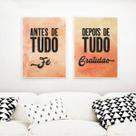 Kit 2 Quadros Fé e Gratidão Marrom 45x34cm