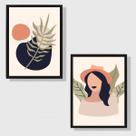 Kit 2 Quadros Figurativos Mulher com Folhagem 33x24cm - com vidro