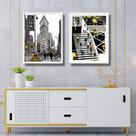 Kit 2 Quadros Figurativos New York - Preto Amarelo 24x18cm - com vidro