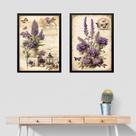 Kit 2 Quadros Flores De Lavanda - Borboletas 24x18cm - com vidro