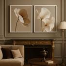 Kit 2 Quadros Flores Sofisticadas Elegantes Bege Cinza 24x18cm - com vidro Kit 2 Quadros Flores Sofisticadas Elegantes Bege Cinza 24x18cm - com vidro
