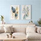 Kit 2 Quadros Folhagem Azul Dourado Aquarela 80x60 Moldura Kit 2 Quadros Folhagem Azul Dourado Aquarela 80x60 Moldura
