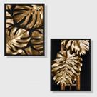 Kit 2 Quadros Folhagens Preto com Dourado 24x18cm - com vidro