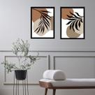 Kit 2 Quadros Folhas Abstratas - Marrom Preto Cinza 45x34cm