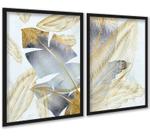 Kit 2 Quadros Folhas Bananeiras Cinza e Dourado 33x24cm Kit 2 Quadros Folhas Bananeiras Cinza e Dourado 33x24cm