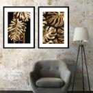 Kit 2 Quadros Folhas Preto Dourado - 60x48cm Kit 2 Quadros Folhas Preto Dourado - 60x48cm